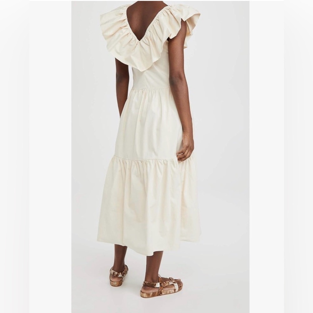 English Factory Cotton Tiered Midi Dress Ruffle V-Neck Cream SKU353 - Picture 5 of 12